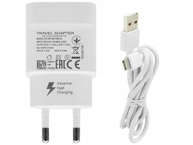 ŁADOWARKA SIECIOWA UNIWERSALNA ADAPTER FAST CHARGE 2A + KABEL USB C