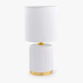 Oprawy, klosze i abażury - Biało-złota lampa stołowa z abażurem HS8720-WH z serii STOŁOWA - miniaturka - grafika 1