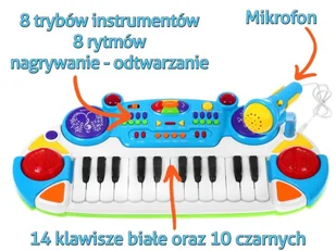 Niebieski zestaw muzyczny Keyboard + Werble + Mikrofon dla dzieci 3+ Światła + Dźwięki 2 oktawy - Zabawki interaktywne dla dzieci - miniaturka - grafika 3