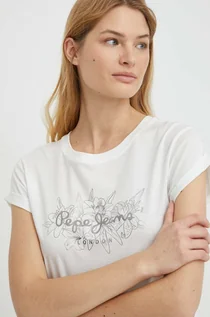 Koszulki sportowe damskie - Pepe Jeans t-shirt bawełniany HELEN damski kolor biały - grafika 1