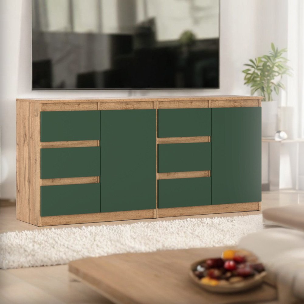 Komoda 160cm Pojemna Nowoczesna Duża Szafka Salon Wotan Butelkowa Zieleń