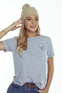 Koszule damskie - Koszulka bawełniana szara T-shirt z haftem - miniaturka - grafika 1