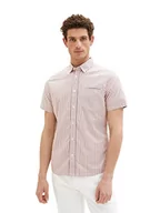 Koszule męskie - TOM TAILOR Męska koszula slim fit z krótkim rękawem, 31806 - Pink Off White Navy Check, M - miniaturka - grafika 1