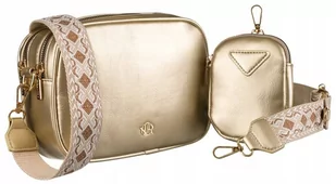 Mała torebka damska z portmonetką torebka miejska na ramię crossbody z szerokim paskiem skóra ekologiczna Rovicky, złoty - Torebki damskie - miniaturka - grafika 1