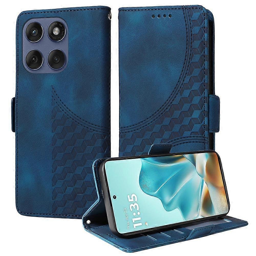 Wytłaczane skórzane etui na telefon w kształcie rombu Niebieski For Motorola Edge 60 Fusion / Edge 5G 2025