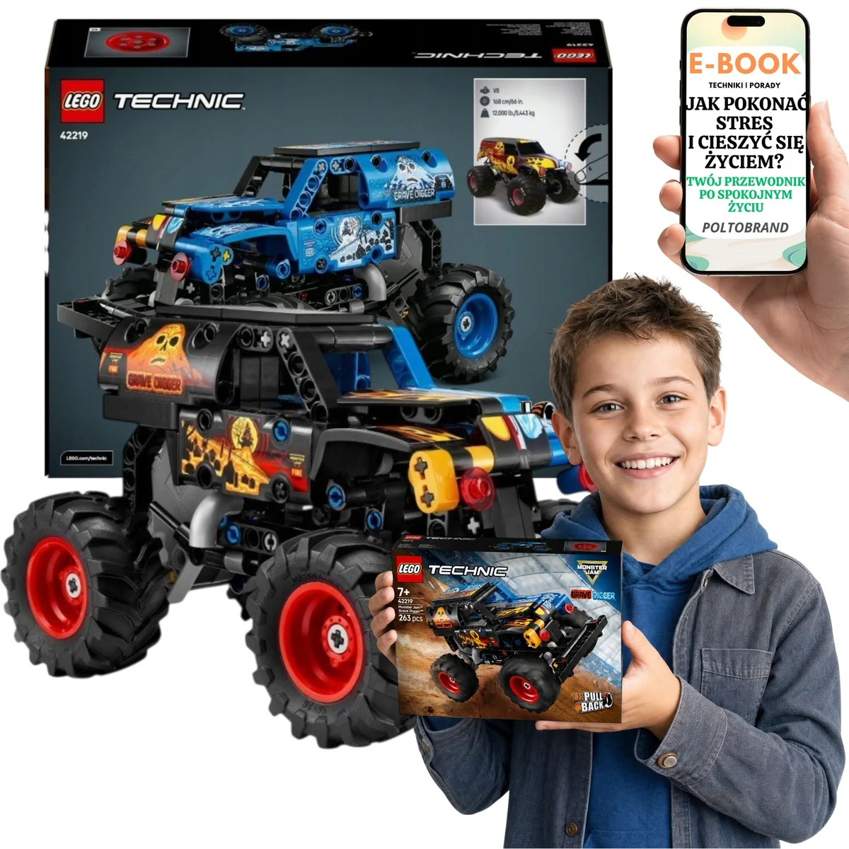 LEGO TECHNIC Monster Jam Grave Digger Ogień i lód LEGO Dla Syna i Córki 42219 263 el. wysokość 11 cm