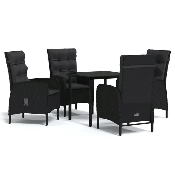 Zestaw mebli ogrodowych czarny, stół 80x80x74 cm, krzesła 58x63x108 cm