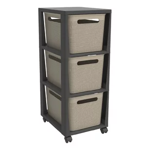 Czarno-beżowy plastikowy regał na kółkach 30x77 cm Brisen − Rotho - Regały - miniaturka - grafika 1