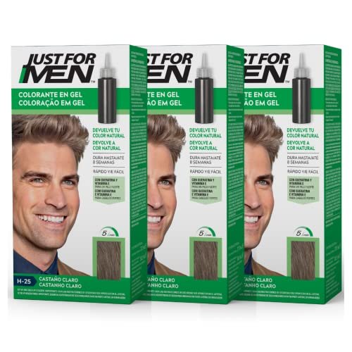 Just For Men Barwnik żelowy, farba do włosów dla mężczyzn, pokrycie tylko siwe włosy, przywraca oryginalny kolor dla naturalnego wyglądu, jasnobrązowy, H25 (3 szt.)