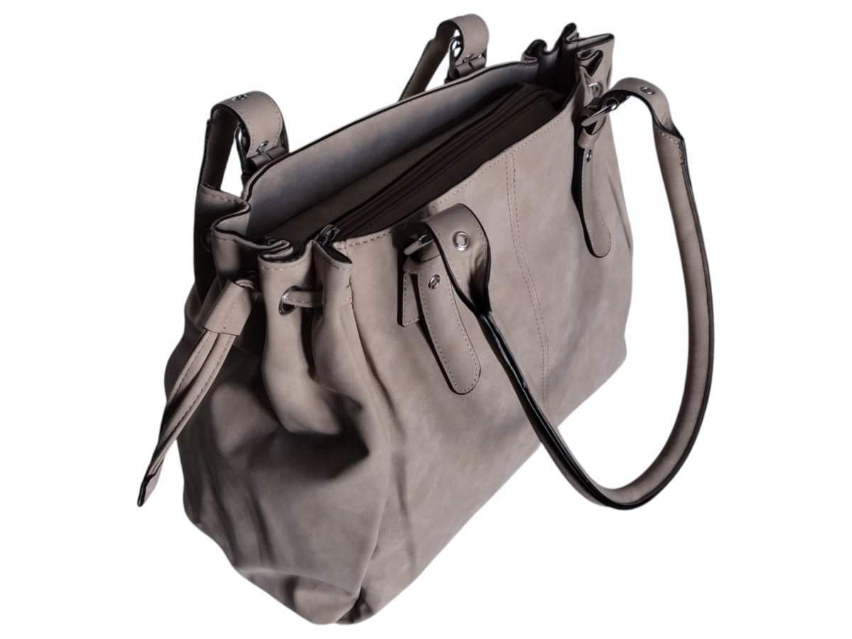 Torebka Shopper Damska Na Ramię, Duża Praktyczna Modna Torba W Beżu