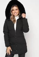 Kurtki damskie - Czarna Kurtka w Geometryczne Pikowanie z Kapturem i Futerkiem Bellinae - miniaturka - grafika 1