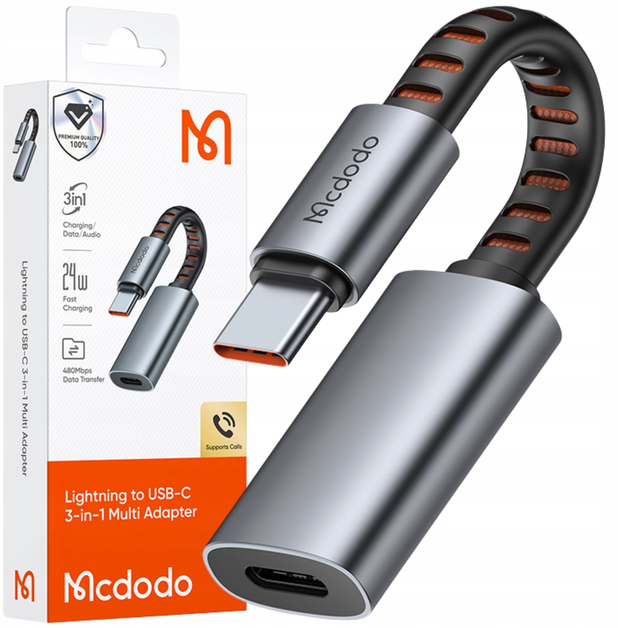 Apple Adapter USB Mcdodo MCDODO PRZEJŚCIÓWKA ADAPTER LIGHTNING USB-C KABEL DO IPHONE 3W1 OTG