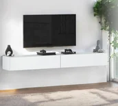 Szafki RTV - Szafka Rtv Wisząca 280cm Biały Wysoki Połysk Meblościanka Nowoczesna Tv - miniaturka - grafika 1