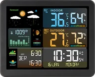 Stacje pogodowe - FJ3566M Inteligentna stacja pogodowa z zegarem, wewnętrznym i zewnętrznym miernikiem temperatury i wilgotności, wielofunkcyjnym zegarem pogodowym z dużym kolorowym ekranem, miernikiem temperatury i wilgotności z 1 czujnikiem (obsługuje do 3 czujników), temperaturą, wilgotnością, fazą księżyca, ciśnieniem pływowym, prognozą pogody, wyświetlaniem wschodu i zachodu słońca, budzikiem - miniaturka - grafika 1