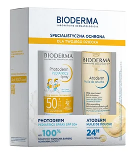 Bioderma Photoderm Zestaw dermokosmetyków, Pediatric Spray SPF50+ 200ml + Atoderm Huile De Douche 200ml - Kremy dla dzieci - miniaturka - grafika 1