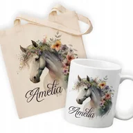 Kubki - ZESTAW TORBA BEŻOWA + KUBEK BIAŁY Dla Miłośników Zwierząt KONIE IMIĘ Wzory - miniaturka - grafika 1