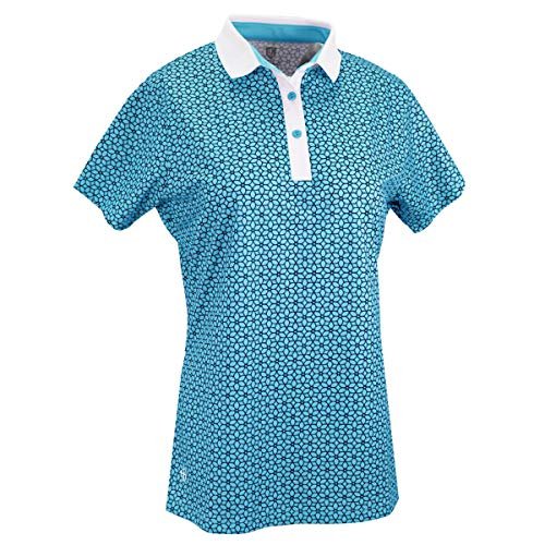 Island Green Damski golf damski kwiatowy nadruk oddychająca elastyczna odprowadzająca wilgoć zamek szyja koszulka polo koszulka polo Głęboki basen/biały 18