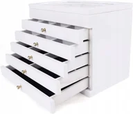 Pudełka i szkatułki - Szkatułka na biżuterię kuferek do biżuterii drewniana z lusterkiem, z szufladkami, biała - miniaturka - grafika 1