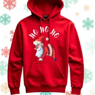 Bluzy męskie - Bluza uniwersalna typu kangurka z kapturem Ho Ho Ho Mikołaj rozmiar 2XL czerwona świąteczna - miniaturka - grafika 1