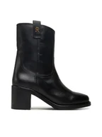 Botki damskie - Tommy Hilfiger Botki Riding Lthr Mid Boot Block Heel FW0FW08776 Czarny - miniaturka - grafika 1