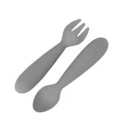 Sztućce dla dzieci - EZPZ Komplet silikonowych sztućców Mini Utensils szary - miniaturka - grafika 1