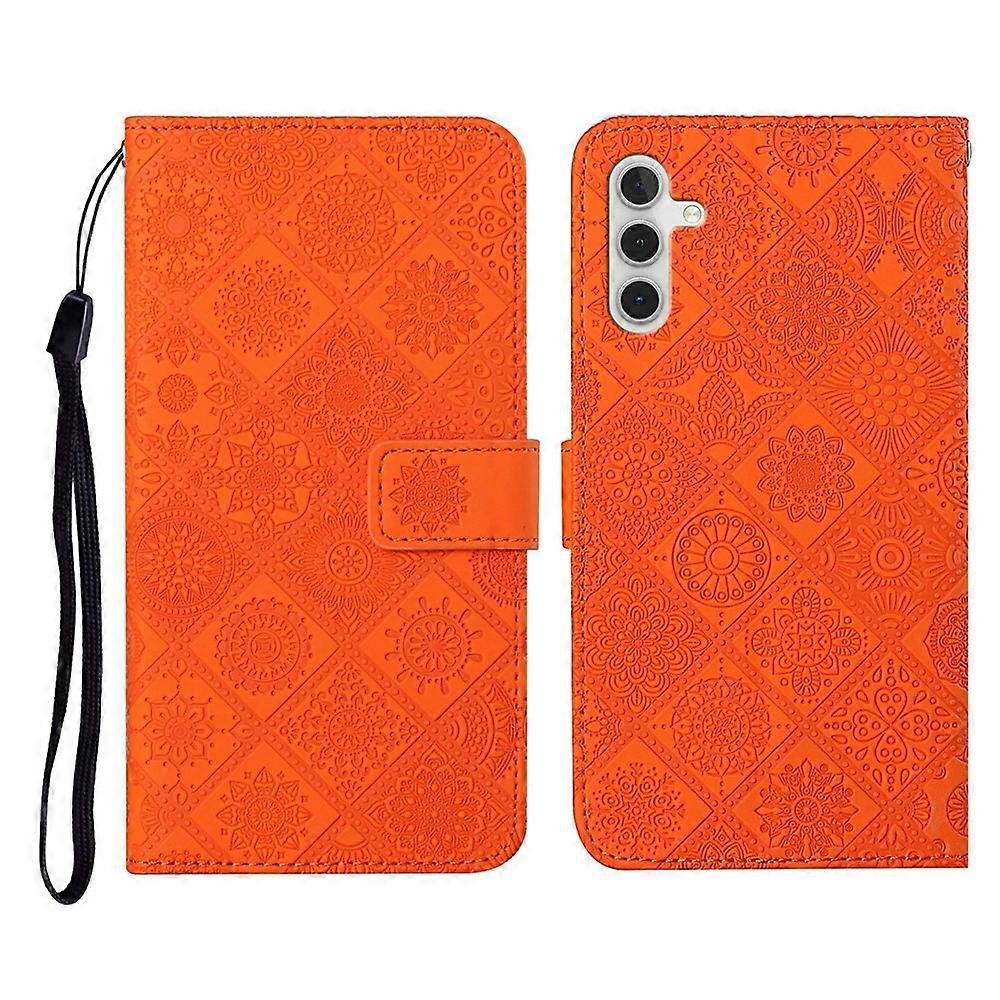 Kompatybilny z Samsung Galaxy A56 5G Case Skórzane etui Portfel w stylu etnicznym Pokrowiec na telefon z paskiem Pomarańczowy