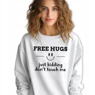 Bluzy męskie - Bluza Biała Dresowa FREE HUGS Napisy Sentencje Cytaty Wiele Wzorów Rozm M - miniaturka - grafika 1