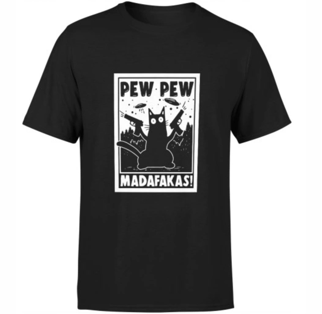 KOSZULKA Z NADRUKIEM MĘSKA ŚMIESZNA T-SHIRT PEW PEW MADAFAKAS KOTEK MEM L
