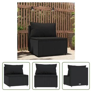 Sofa ogrodowa z poduszkami z czarnego polirattanu The Living Store - Sofy ogrodowe - miniaturka - grafika 1