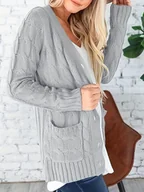 Swetry damskie - Długi kardigan damski w jodełkę z kieszeniami - Szary - miniaturka - grafika 1