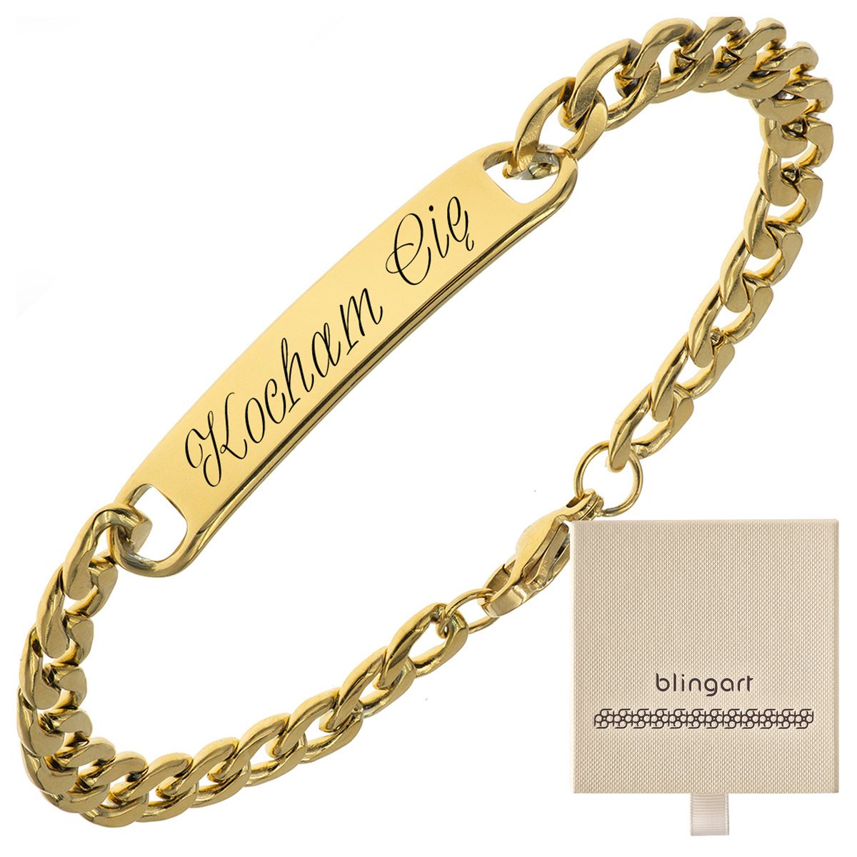 Bransoletka z grawerem pozłacana pancerka