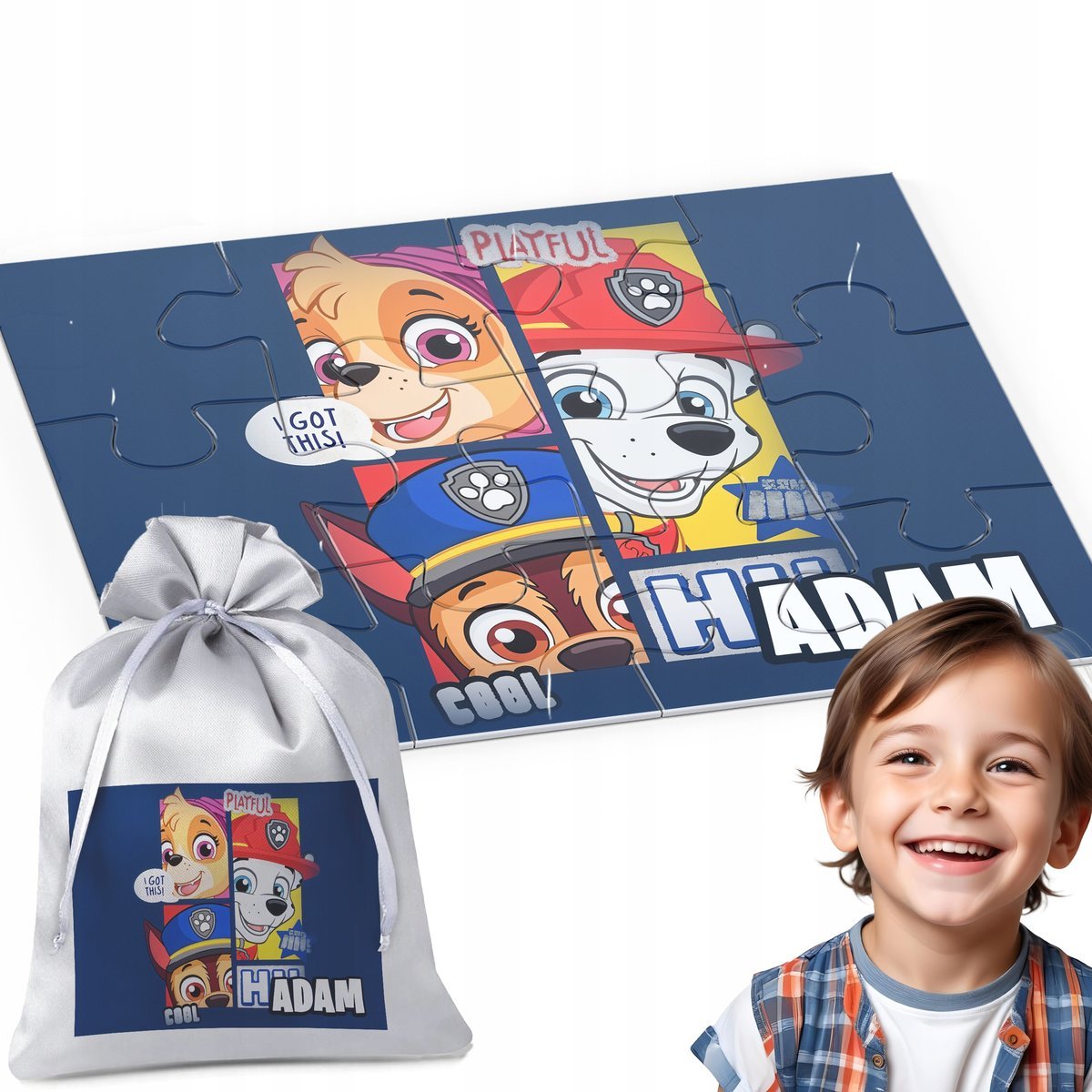 PUZZLE IMIĘ 12 el. PSI PATROL PREZENT NA ŚWIĘTA DLA DZIECKA DO PRZEDSZKOLA