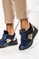 Sneakersy damskie - Granatowe sneakersy skórzane damskie na koturnie buty sportowe sznurowane PRODUKT POLSKI Casu 07862-1911-380-957-38 - miniaturka - grafika 1
