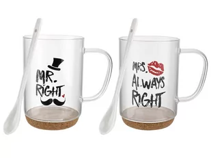 Fl1 KUBKI SZKLANE NA KORKOWEJ PODSTAWCE MR&amp;amp;MRS RIGHT 380 ML 30R-KUB-380/2331 - Kubki - miniaturka - grafika 1