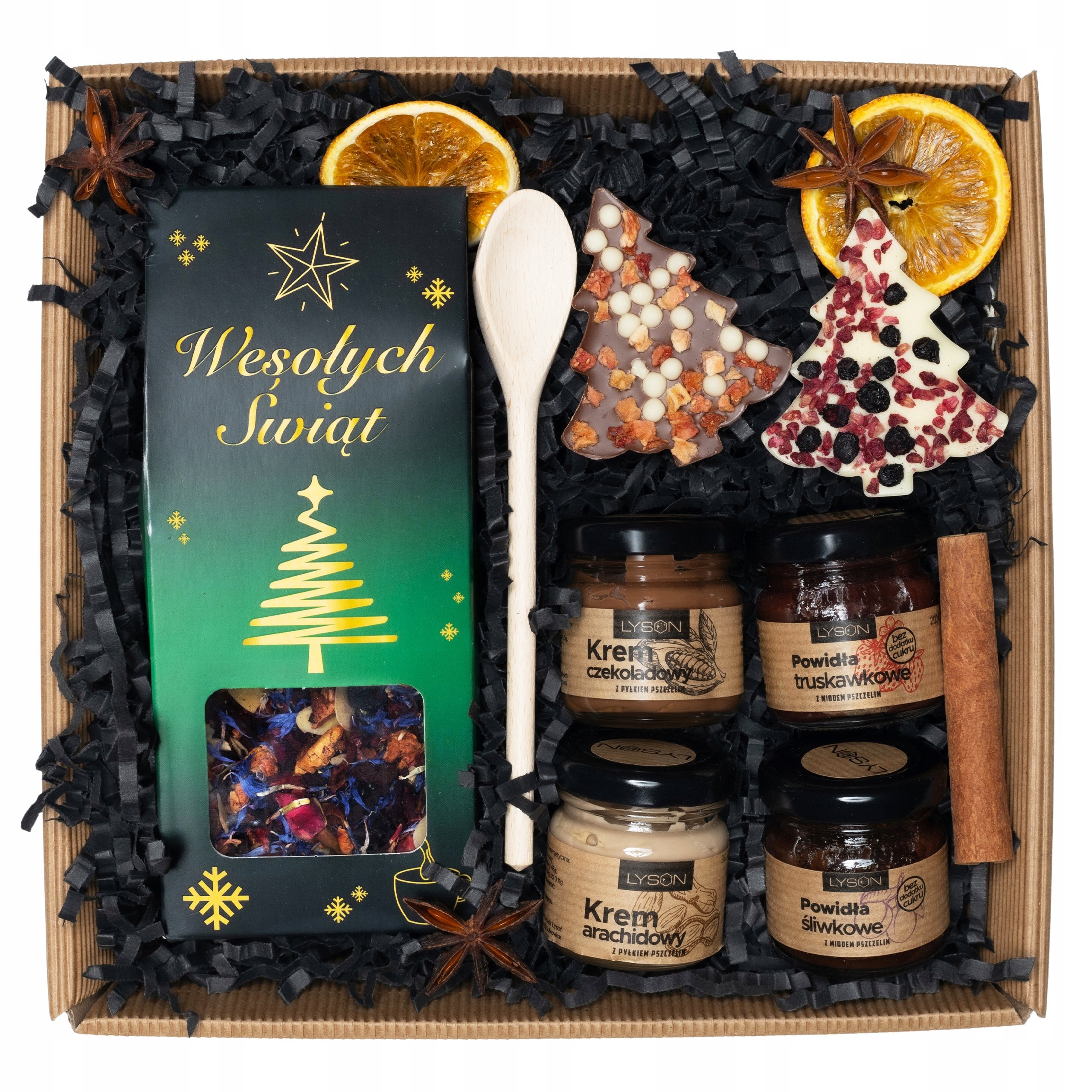 Zestaw na swięta mikołajki czekolada miód herbata krem powidło