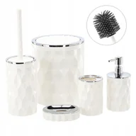 Akcesoria łazienkowe - Zestaw łazienkowy 5el okrągły biały komplet - miniaturka - grafika 1
