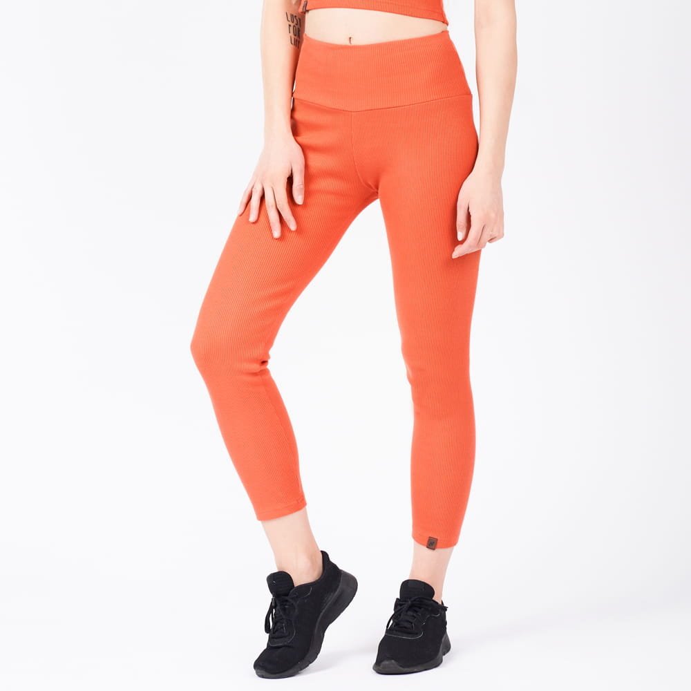 Legginsy damskie bawełniane prążkowane długie kryjące łosoś koral CUNA L