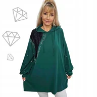 Bluzki damskie - ELEGANCKA BLUZKA BLINK cyrkonie kaptur BAWEŁNA bluza tunika 54 56 7XL 153 - miniaturka - grafika 1