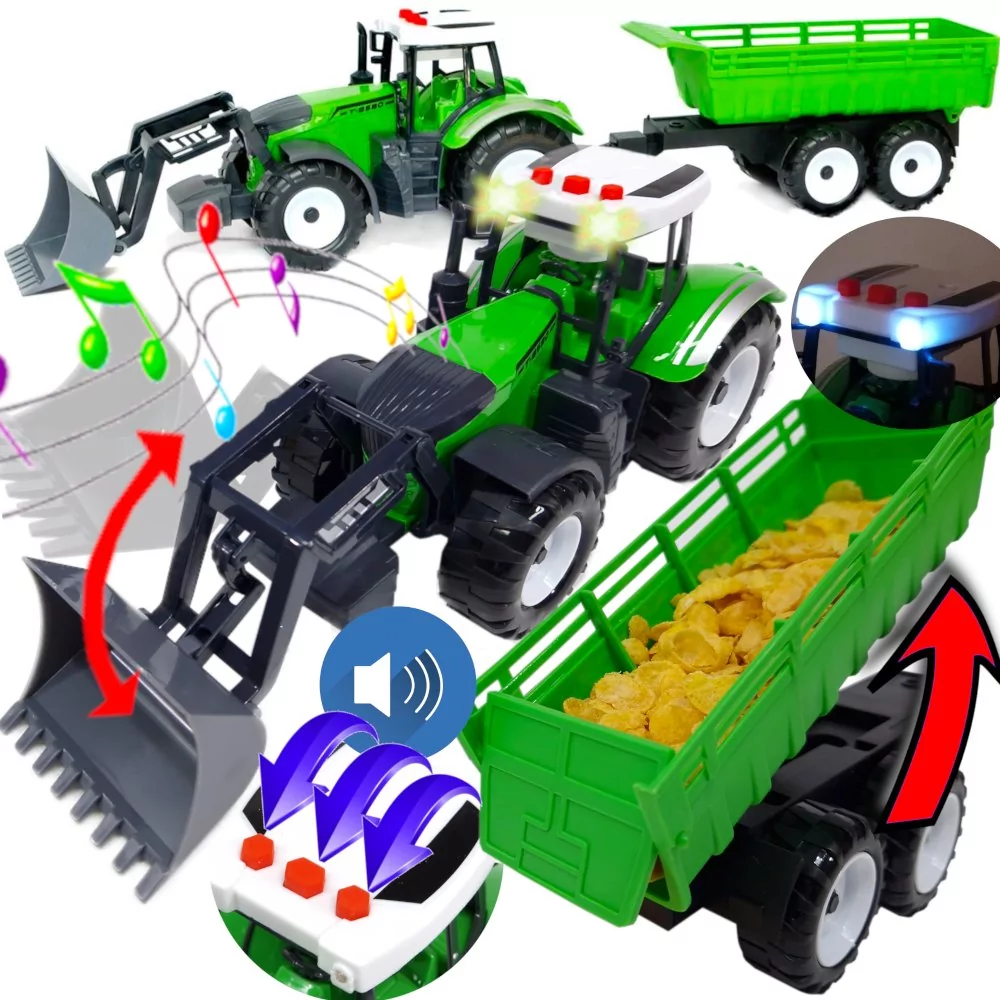 Ciągnik Traktor Na Baterie +Przyczepa Zestaw Farmera ►Ruchoma Łyżka✚Światło✚Dźwięk◄