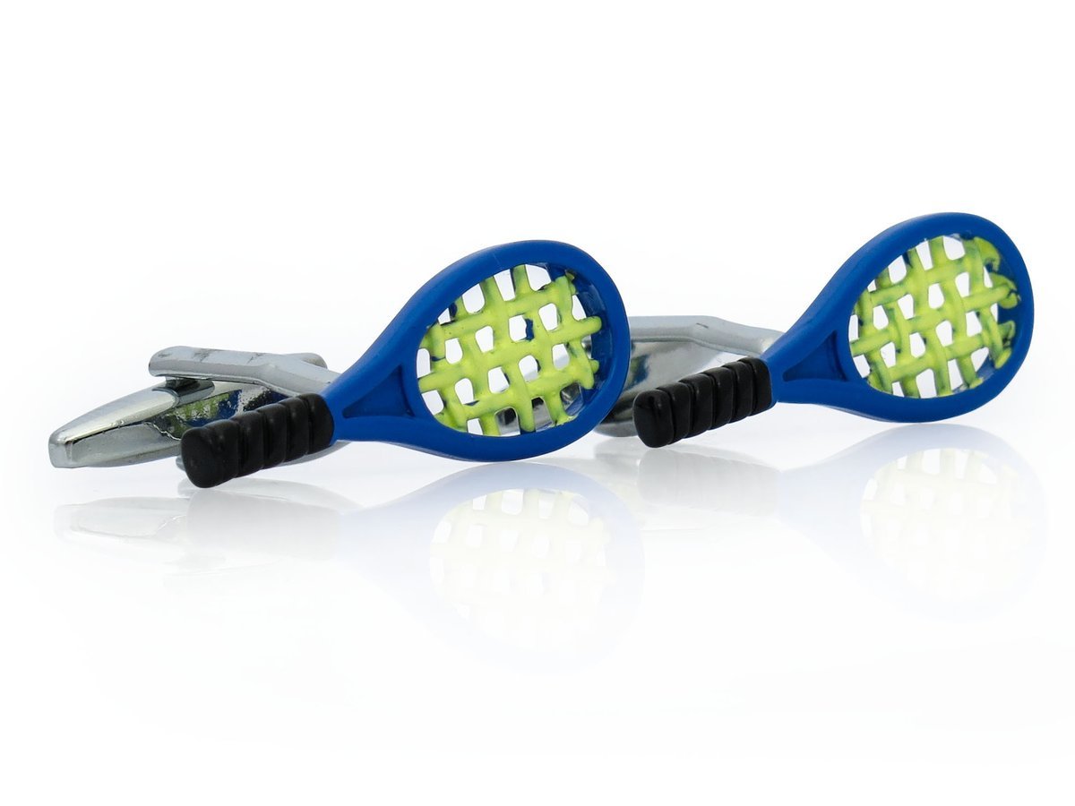 Niebiesko-żółte spinki do mankietów - rakiety tenisowe A256