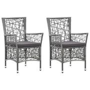Fotele i krzesła ogrodowe - vidaXL Krzesła ogrodowe z poduszkami, 2 szt., polirattanowe, szare - miniaturka - grafika 1