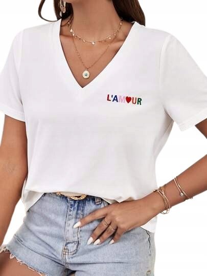 SHEIN T-SHIRT DAMSKI Z HAFTEM KLASYCZNY BIAŁY M ŁRG