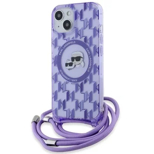 Etui Karl Lagerfeld IML Crossbody Monogram Karl & Choupette Head MagSafe na iPhone 15 / 14 / 13 - fioletowe - Etui i futerały do telefonów - miniaturka - grafika 1