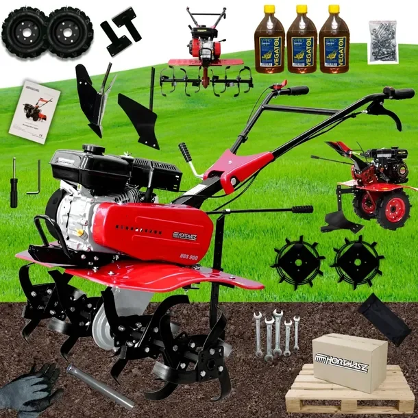 Glebogryzarka Hortmasz 100 cm 4000 W 7 KM pług+koła metalowe+obsypnik