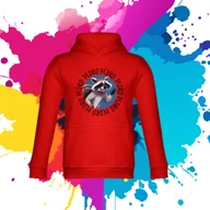 Bluzy dla dziewczynek - Bluza dziecięca typu kangurka z kapturem w kolorze czerwonym z nadrukiem szop pedro 2 lata - miniaturka - grafika 1