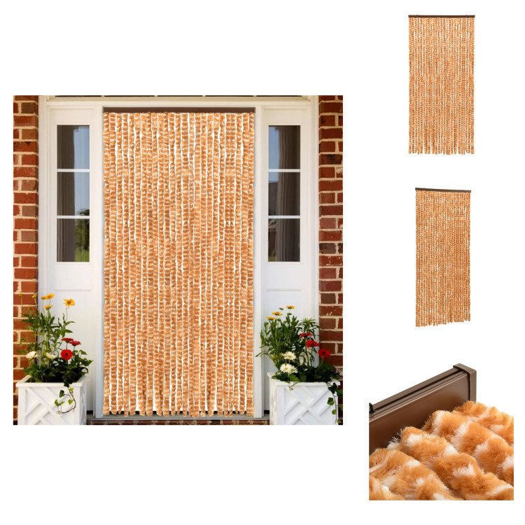 vidaXL Zasłona przeciw owadom w kolorze ochry i bieli 100x220 cm szenilowa - moskitiera