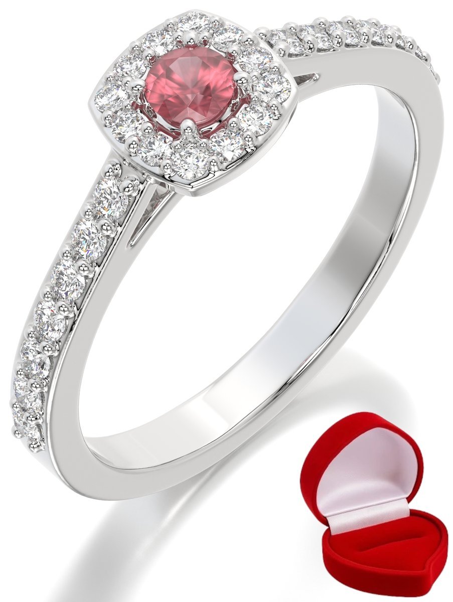 ZŁOTY PIERŚCIONEK ZARĘCZYNOWY 585 14k RUBIN 0,09 ct BIAŁE ZŁOTO R27
