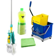 Biuro i firma OUTLET - TTS zestaw do mycia podłogi - mop Light 3 otwory kompletny- bawełna- 40 cm, wózek z wyciskarką, płyn sensative lemon, ściereczka z mikrofibry GRATIS - Kij metalowy 2-częściowy - miniaturka - grafika 1
