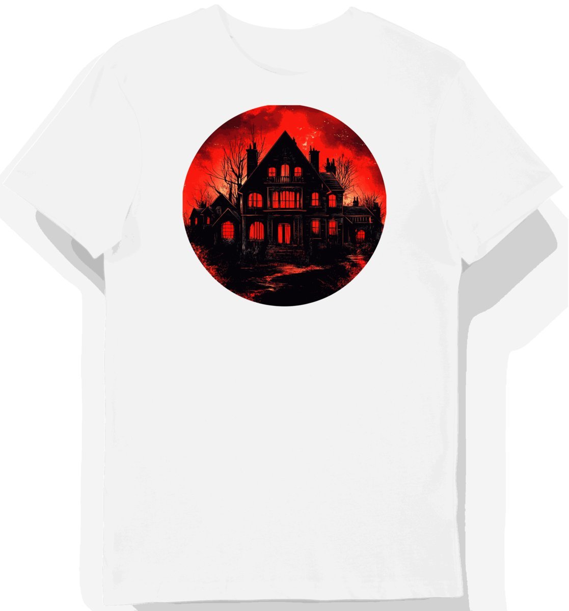 Koszulka męska biała z motywem nawiedzonego domu (38) M