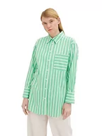 Bluzki damskie - TOM TAILOR Denim Damski bluzka w paski 1032792, 31188 - Vertical Green White Stripe, L - miniaturka - grafika 1